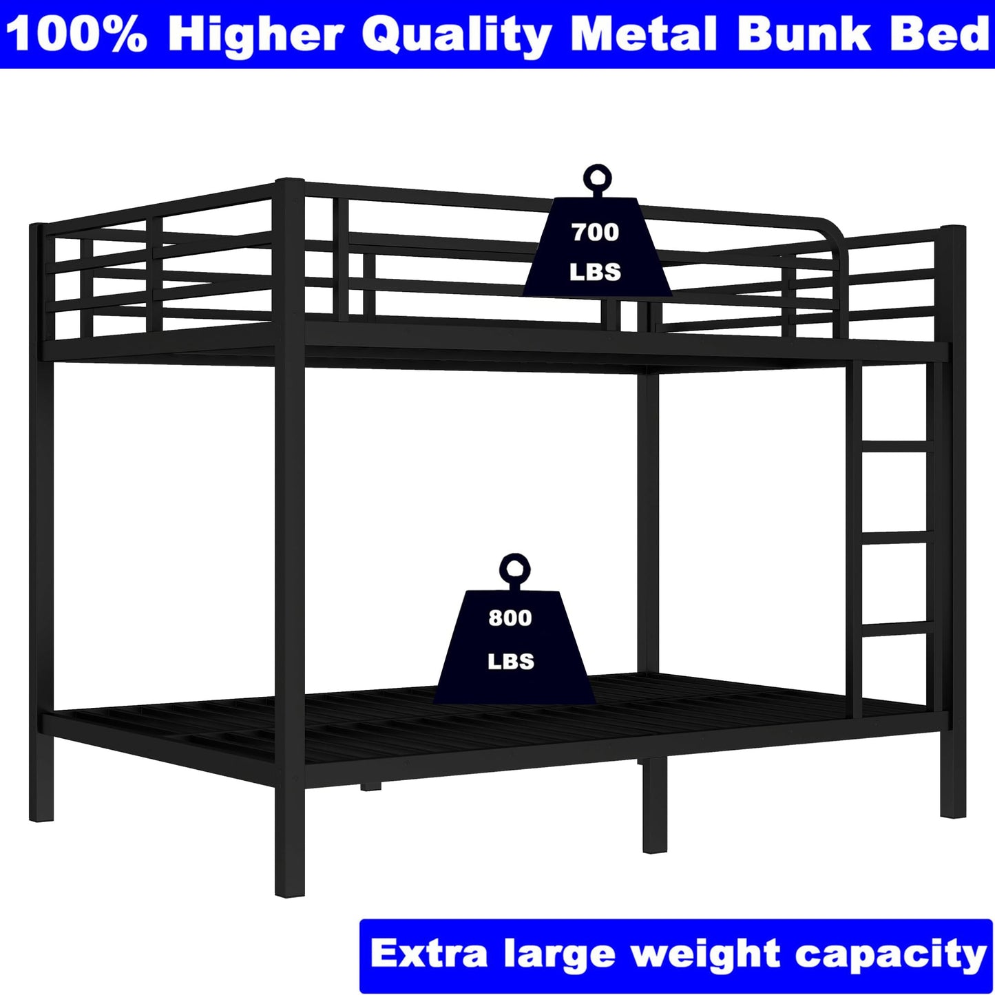 SIMPLEZC Upgraded Version Thickened Heavy-Duty Metal Full XL Over Full XL Bunk Bed, Higher Quality & Stronger Steel Bunk Bed Full XL Size with Ladder and Guard Rail for Adults (Black, Full XL)