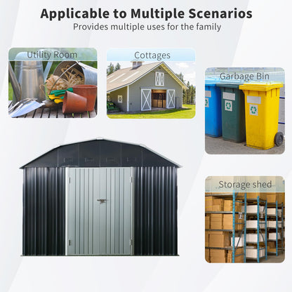 10x12 FT Outdoor Metal Storage Shed with Sloped Roof, Lockable Double Doors, 8 Air Vents, Galvanized Steel Garden Shed, Weather-Resistant Tool Storage House with Easy Assembly for Backyard Patio Lawn