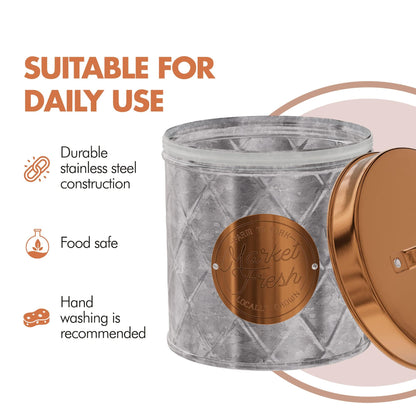 Amici Home Bristol Metal Canister | Food Storage Container with Lid | Canisters for Kitchen Counter | Galvanized Metal/Copper Lid | Farmhouse Décor | 52 Oz