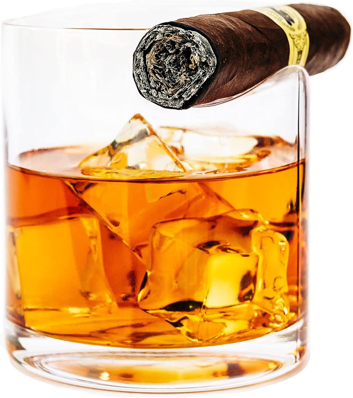 Premium Cigar Holder and Whiskey Glass - Old Fashioned Dual-Purpose Cigar Rest, Whisky Gift for Men, Father, Boyfriend,