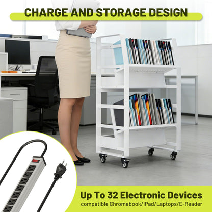 Hymula 32-Device Mobile Charging Cart for Laptops, Tablets, iPads & Chromebooks – Open Design with Removable Slots, Cable Management, Easy Access Storage for Schools & Offices
