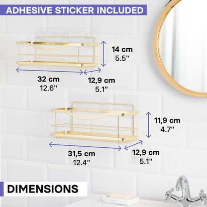 KINCMAX Premium Shower Caddy, 2-Pack Self Adhesive Wall Shower Organizer, Rustproof Stainless Steel Shower Storage Rack