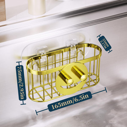 Consumest Sponge Holder Smiley Face - Kitchen Sink Caddy, Sink Organizer with Removable Suction Cups & Adhesive Strips, Suit for Sponge, Soap,Gold