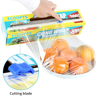 ECOOPTS Cling Wrap Plastic Food Wrap with Slide Cutter and BPA Free Plastic Wrap 12IN×1000FT