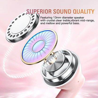 Pink True Wireless Earbuds Bluetooth 5.3 with Microphone for Working Out Noise Canceling Blue Tooth Ear Buds Deep Bass TWS Wireless Earphones with Charging Case in Ear Headphone for iPhone Android