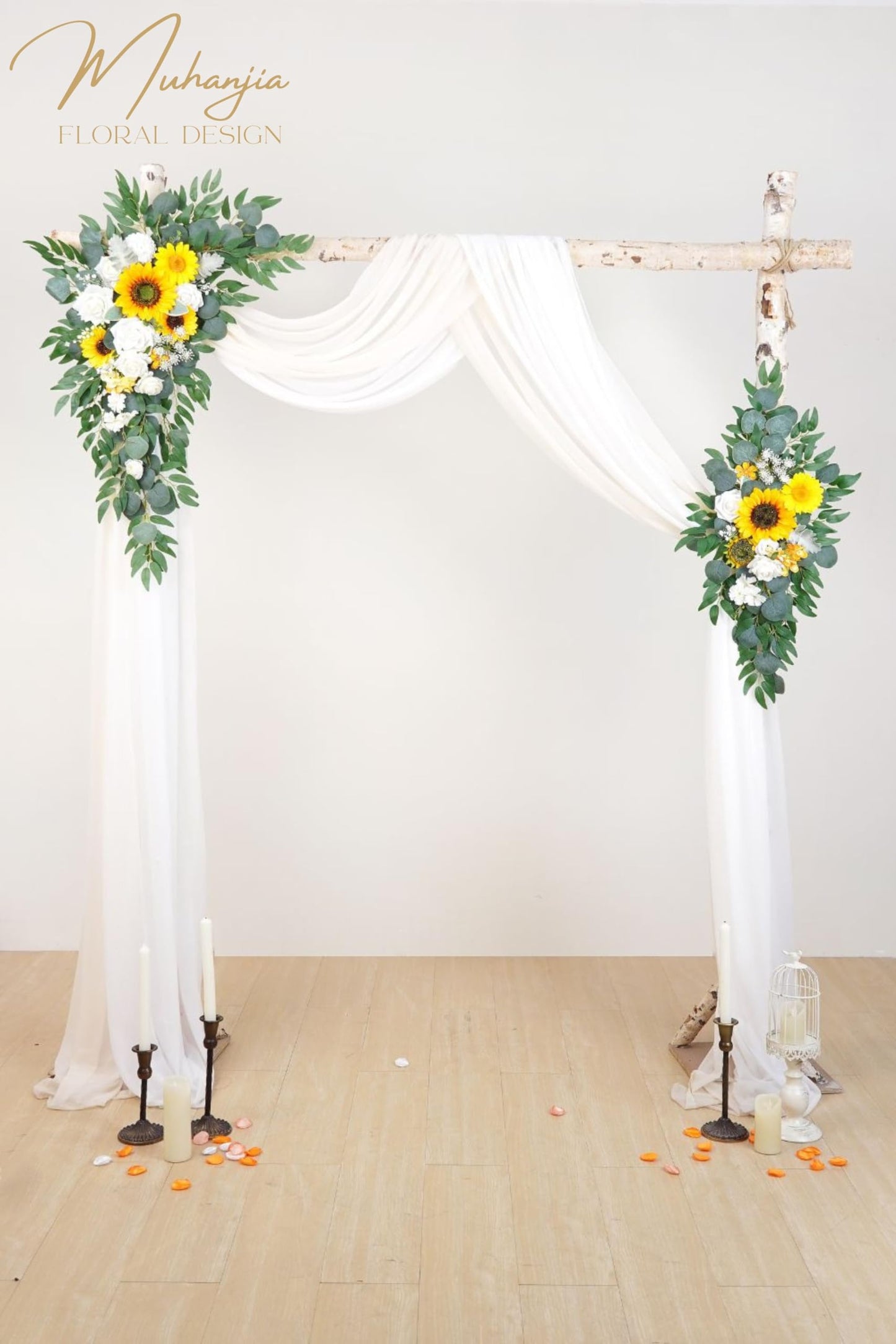 Muhanjia Artificial Arch Flowers Kit(Pack of 4),2Pcs Artificial Flower Arch Decor, 2Pcs Drapes, Ceremony and Reception Background Rose Decoration, Rose Sunflower Floral and Outdoor Party Decor