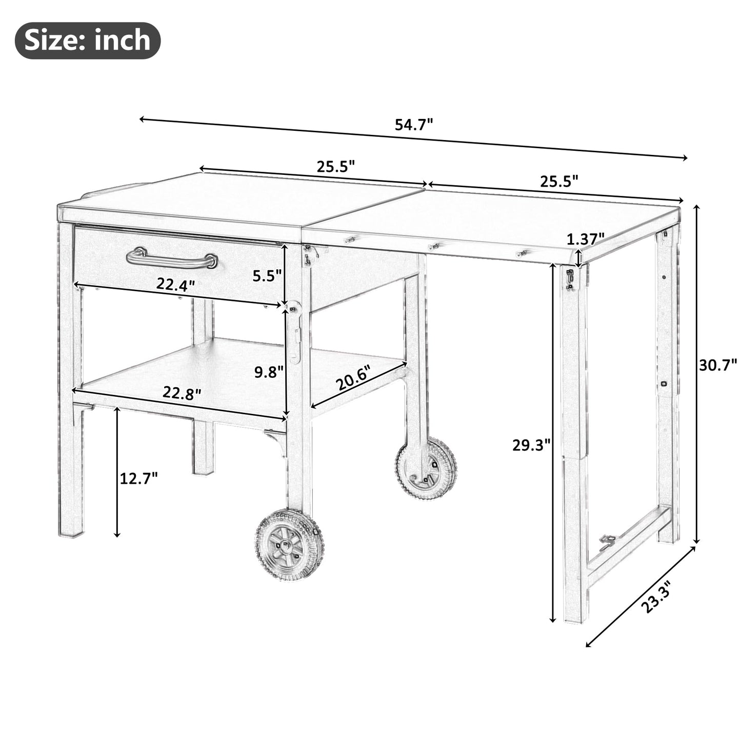 GDFStudio Outdoor Folding Kitchen Cart with Stainless Steel Top, Rolling Grill Prep Table with Drawer and Shelf, Portable Serving Cart with Wheels for Patio Backyard BBQ Cooking Station, Grey