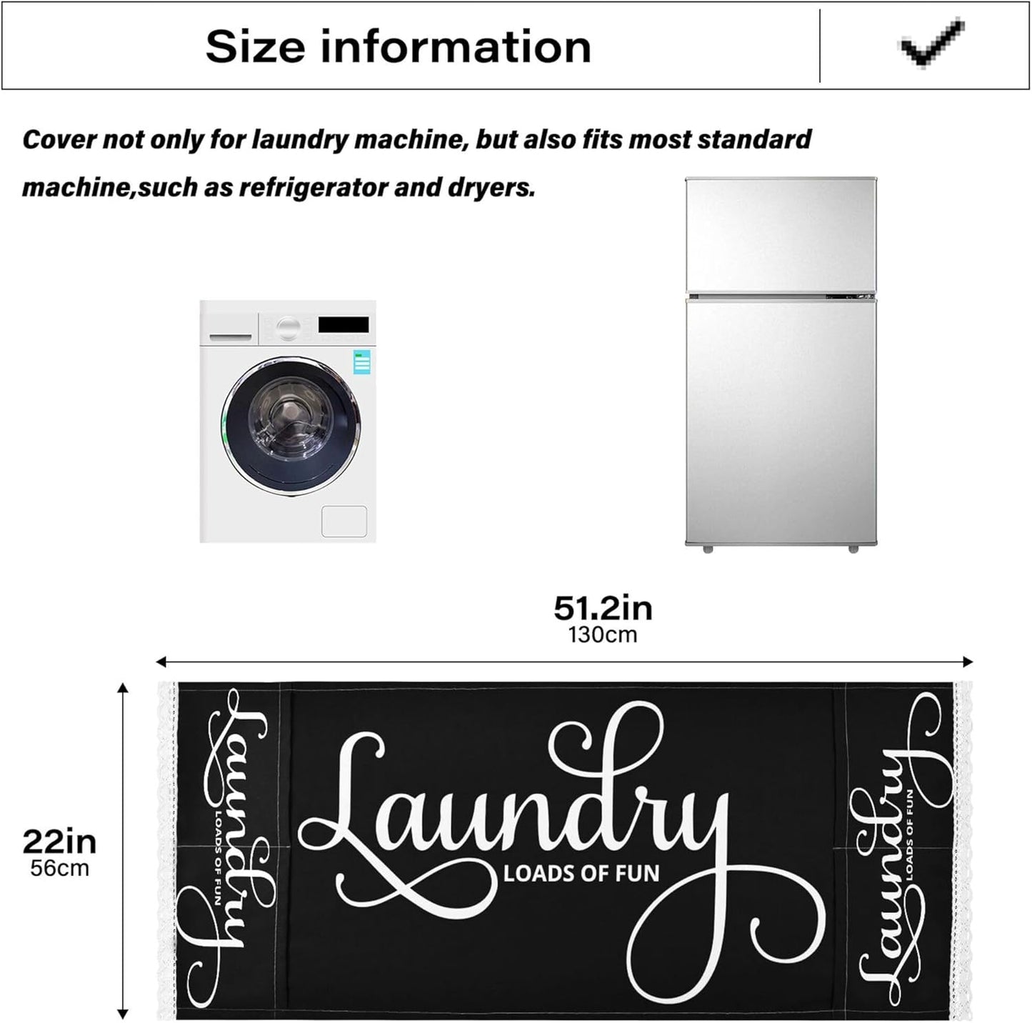 Laundry Loads Of Fun Machine Cover, Dryer Top Covers Anti-Slip Fridge Dust Cover, Roller Washing Machine Top Cover