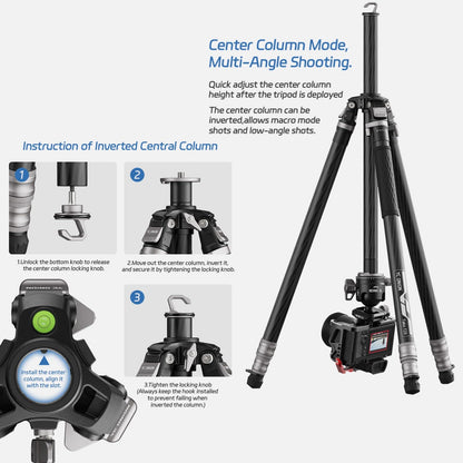 YC Onion Tako T23 Carbon Fiber Tripod with 44mm Ball Head, 3/8" Top Thread, 360° Rotation, 3 Leg Sections, One Flip Quick Release, Travel Tripod Stand for DSLR Cameras,Camcorders (Max Load 22lb)