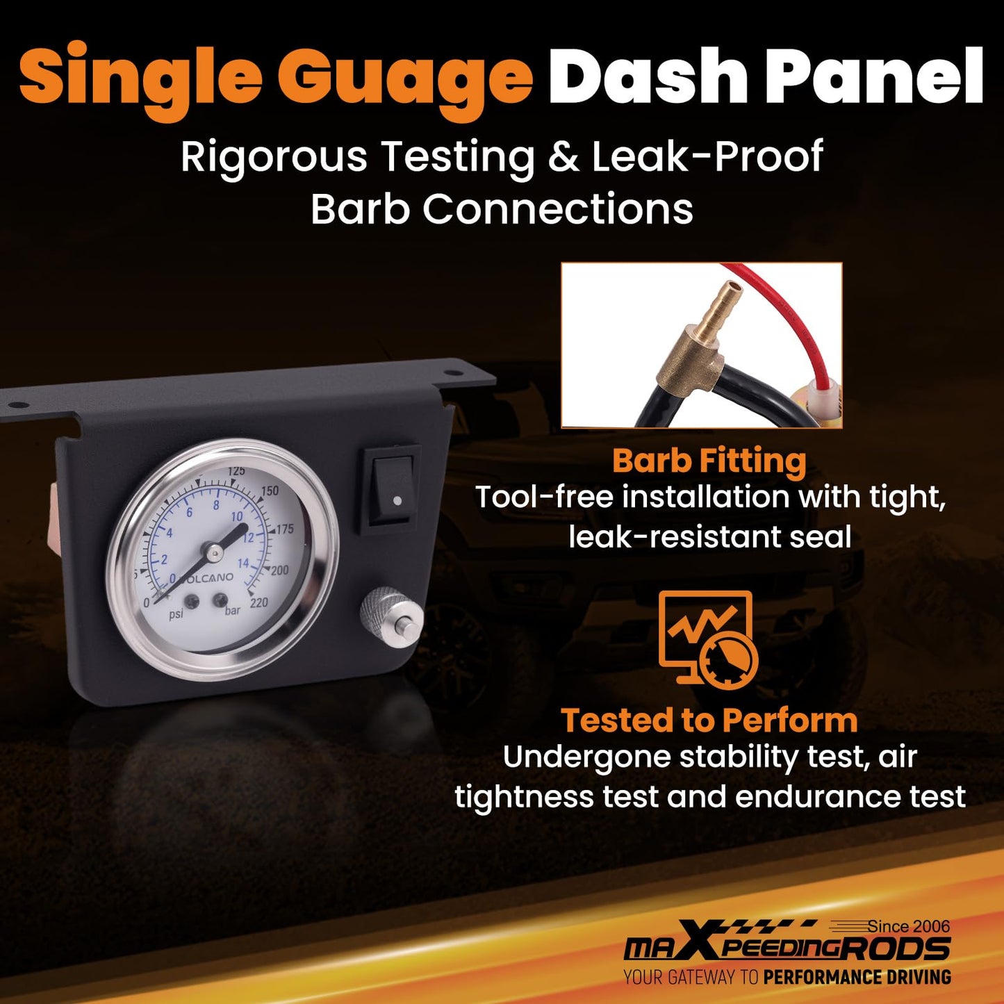 maXpeedingrods On Board Air Compressor System Up to 120 PSI Air Bag Compressor Kit with Analog Gauge Air Line T Fittings Single Path System for Trucks Vans