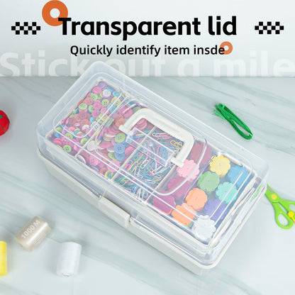 TERGOO 14in 3-Layer Multipurpose Craft Organizers and Storage with Adjustable Dividers, Portable Tackle Box, Folding Art & Craft Case for Medicine, Tool, Sewing Organizer (White, X-Large)