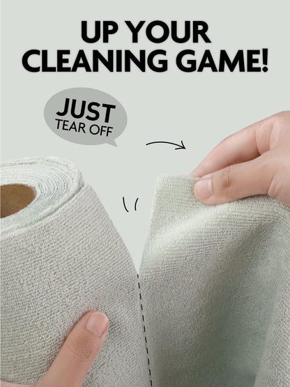 Fantasticlean Tear Away Dish Cloth - 40 Sheets - 10'' by 10'', Reusable Washable Kitchen Towel Rolls, Super Absorbent and Thick Microfiber Cleaning Cloths (2 Rolls of Beige and MossGreen)