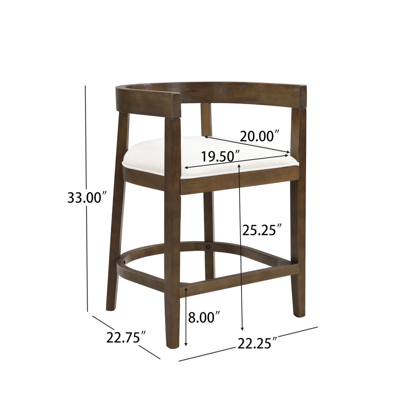 Christopher Knight Home Ebany 25.25" Barstools Set of 2, Rubberwood Counter Stool, Upholstered Seat Bar Chair, Curved Back Barstool, Open Design Stool for Kitchen Dining Island Table, Beige + Walnut