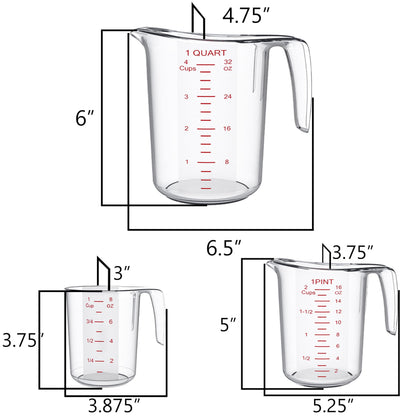 DaYammi Measuring Cups 3-Piece, Unbreakable Food-Grade Plastic Measuring Cup for Dishwasher, 1/2/4-Cup Nesting Liquid Measuring Cups for Prepping, Baking, Cooking, Readable Markings, Clear
