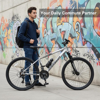 QARSWA 26 Inch Mountain Bike for Men and Women, Lightweight Aluminum Frame MTB with Dual Disc Brakes & 21-Speed Trigger Shifter, Comfort Foam Seat Adult Bicycle for Trail & Outdoor Riding,Black