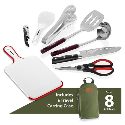 Wealers 12 Piece Camp Kitchen Cooking Utensil Set Travel Organizer Grill Accessories Portable Compact Gear for Backpacking BBQ Camping Hiking Travel Cookware Kit Water Resistant Case (Green)