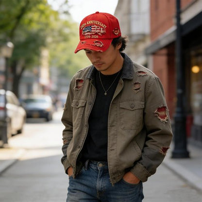 250 Anniversary USA Hat - Ripped Denim Baseball Cap for Men & Women | Celebrate 250 Years