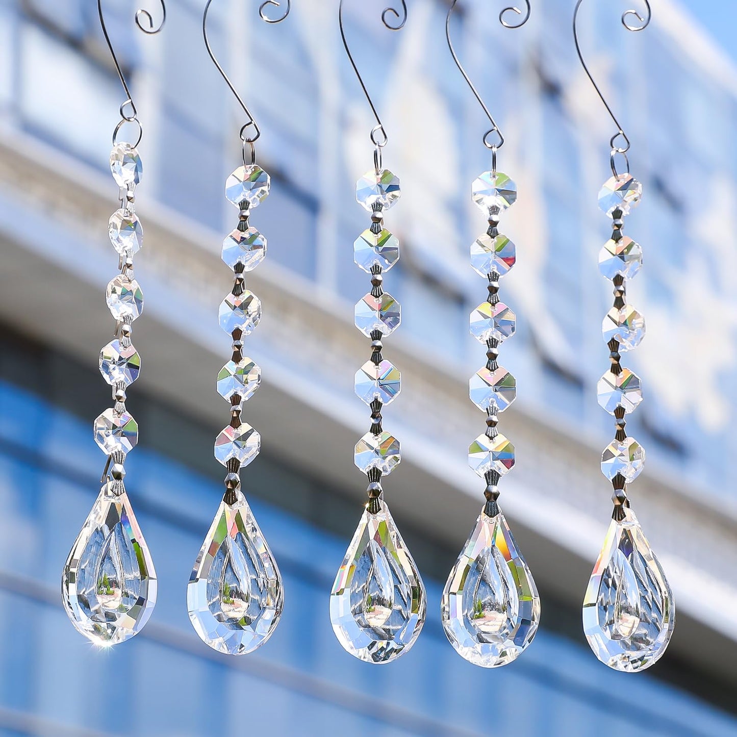 Sun Catchers with Crystals, 6Pcs Hanging Crystals Suncatchers for Windows, Clear Suncatchers Prisms Glass Pendant for Chandeliers, Garden, Christmas Tree Decor