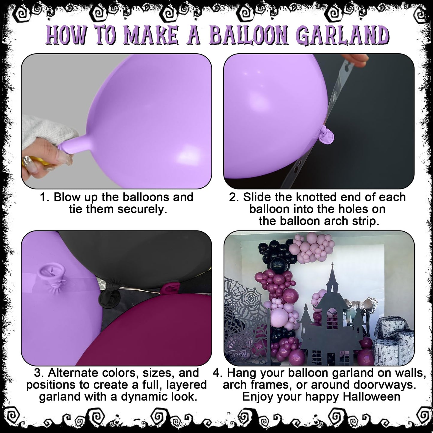 148 Pcs Halloween Balloon Arch Garland Kit, Pastel Pink Purple Black Halloween Birthday Party Decoration Stripe Skull Foil Balloons for Skeleton Haunted Yard Indoor Outdoor Spooky Party Supplies