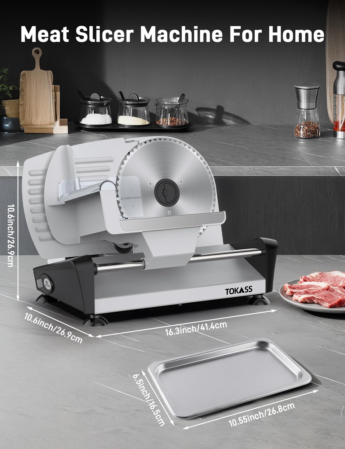Meat Slicer, DC Motor Quiet 200W Meat Slicer Machine for Home, Deli Slicer with 2 Removable 7.5'' Stainless Steel Blades, Adjustable Dial for 0-15mm, electric bread slicer for meat (200, Watts)