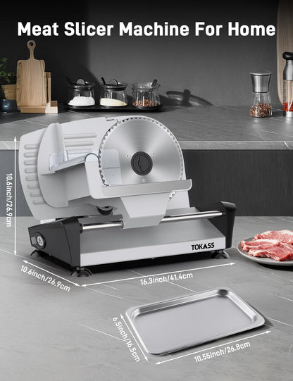 Meat Slicer, DC Motor Quiet 200W Meat Slicer Machine for Home, Deli Slicer with 2 Removable 7.5'' Stainless Steel Blades, Adjustable Dial for 0-15mm, electric bread slicer for meat (200, Watts)