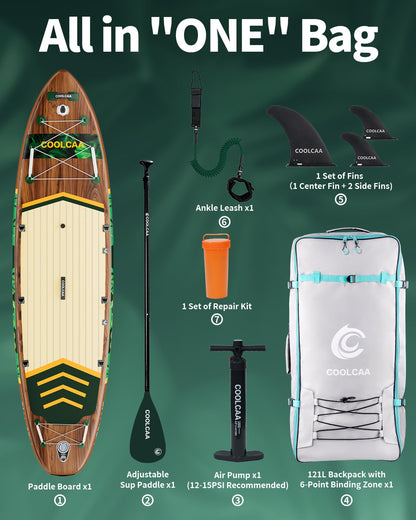 COOLCAA Mermaid 11'6" Inflatable Stand-Up Paddle Board, 490Lbs Capacity SUP Board with 34'' Extra Wide, Fishing Paddleboard with Accessories & Bag for Adults Youth (Jungle Echo)