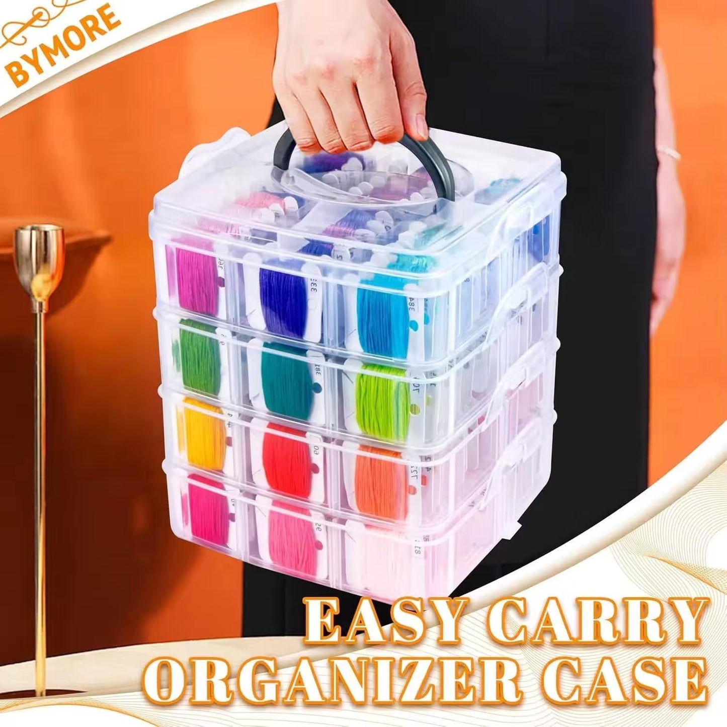 Fabpop 190 Pack Embroidery Floss Thread Kit Including 150 Colors Cross Stitch Sewing Thread with 40 Pcs Embroidery Accessories and 3-Tier Transparent Embroidery Thread Storage Organizer Box