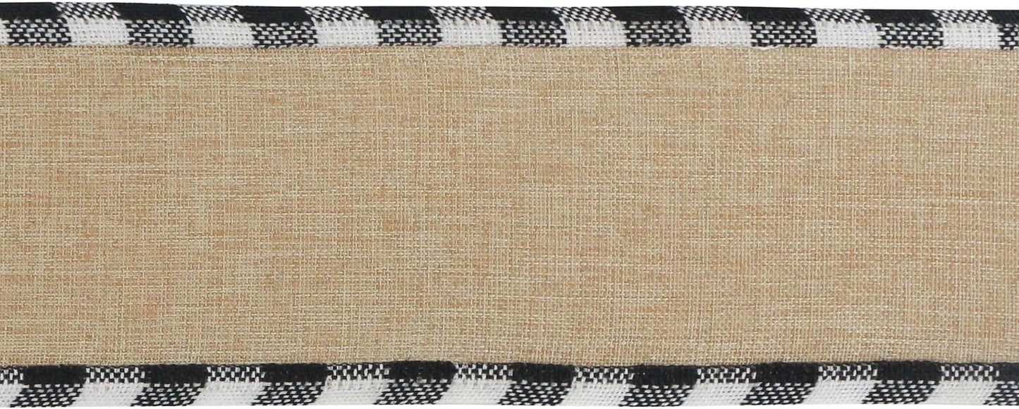 MEEDEE Burlap Christmas Ribbon - Wired 2.5 Inch Plaid with Black & White Edging | 10 Yards for Trees & Wreaths