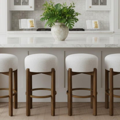 Merax 30" Rustic Backless Bar Stools Set of 4 with Upholstered Cushion, Round Counter Height Bar Stools with Solid Wood Legs, Dark Walnut Finish Counter Stools for Kitchen Island Breakfast Nook