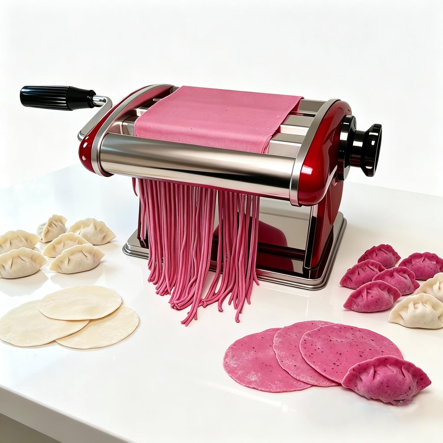 SHILINTONG Manual Pasta Maker Machine - Noodle Machine Dough Roller Hand Crank,No Disassembled-2/4mm Width Noodle/0.3-5mm Thickness Dough