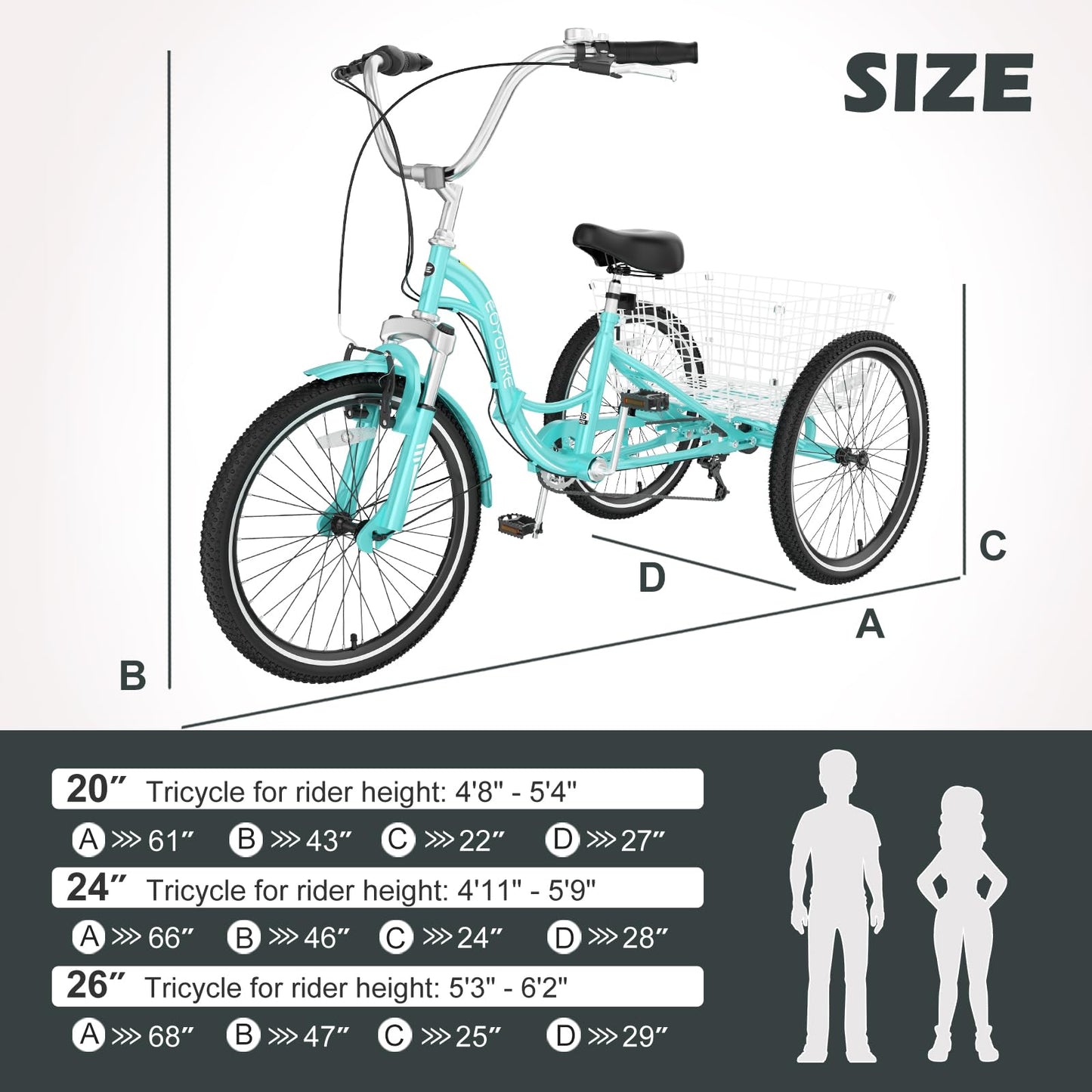 H&ZT Adult Tricycle, 3 Wheeled Bike, Trike Cruiser Bike, with 7-Speed Gear, Parking Brake Handle, Low Step, Large Rear Basket, Elderly Friendly, for Men, Women, and Teens