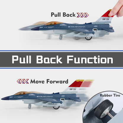Crelloci Diecast Metal Alloy Fighter Jet Military Airplane Toy with Mist Spray, Lights & Sounds, Pull Back Function Army Air Force Aircraft for Kids, Toddlers Ages 3+, Gift for Boys Girls (Blue)