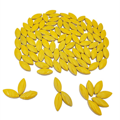 1.1lb Ceramic Mosaic Tiles for Crafts, Leaf Mosaic Pieces Porcelain Mosaic Tiles for Mosaic DIY, Stained Ceramics Supplies (Yellow)