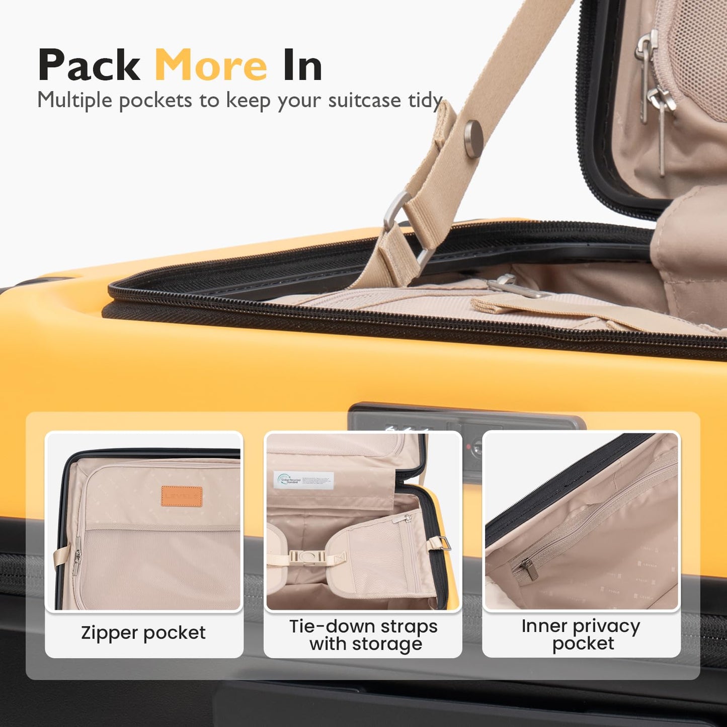 LEVEL8 Top Opening Carry on Luggage with Narrow Trolley Handle, Large Suitcases with Wheels Airline Approved, Expandable Hardside Luggage with Spinner Wheel for Men Women, 20 Inch, Yellow