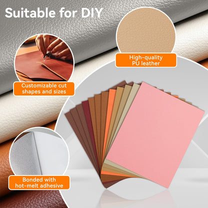 VMYTH 12 Pcs Leather Blanks for Laser Engraving with Adhesive, 12.6x10.2 Faux Leather Sheets for Hat Patches, 3 Dark & 3 Light Brown + 6 Mix Colors, Laserable Leatherette for DIY