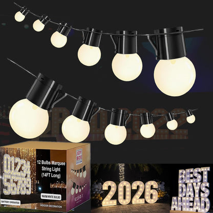 12 Bulbs G40 JoyBox Design LED Light - Battery Operated String Lighting for Marquee Letters Numbers - Indoor & Outdoor