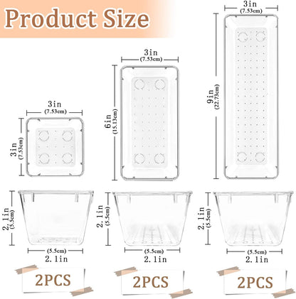 6 Pack Clear Drawer Organizer Set, Versatile Acrylic Storage Trays for Bathroom, Vanity, Makeup, Office