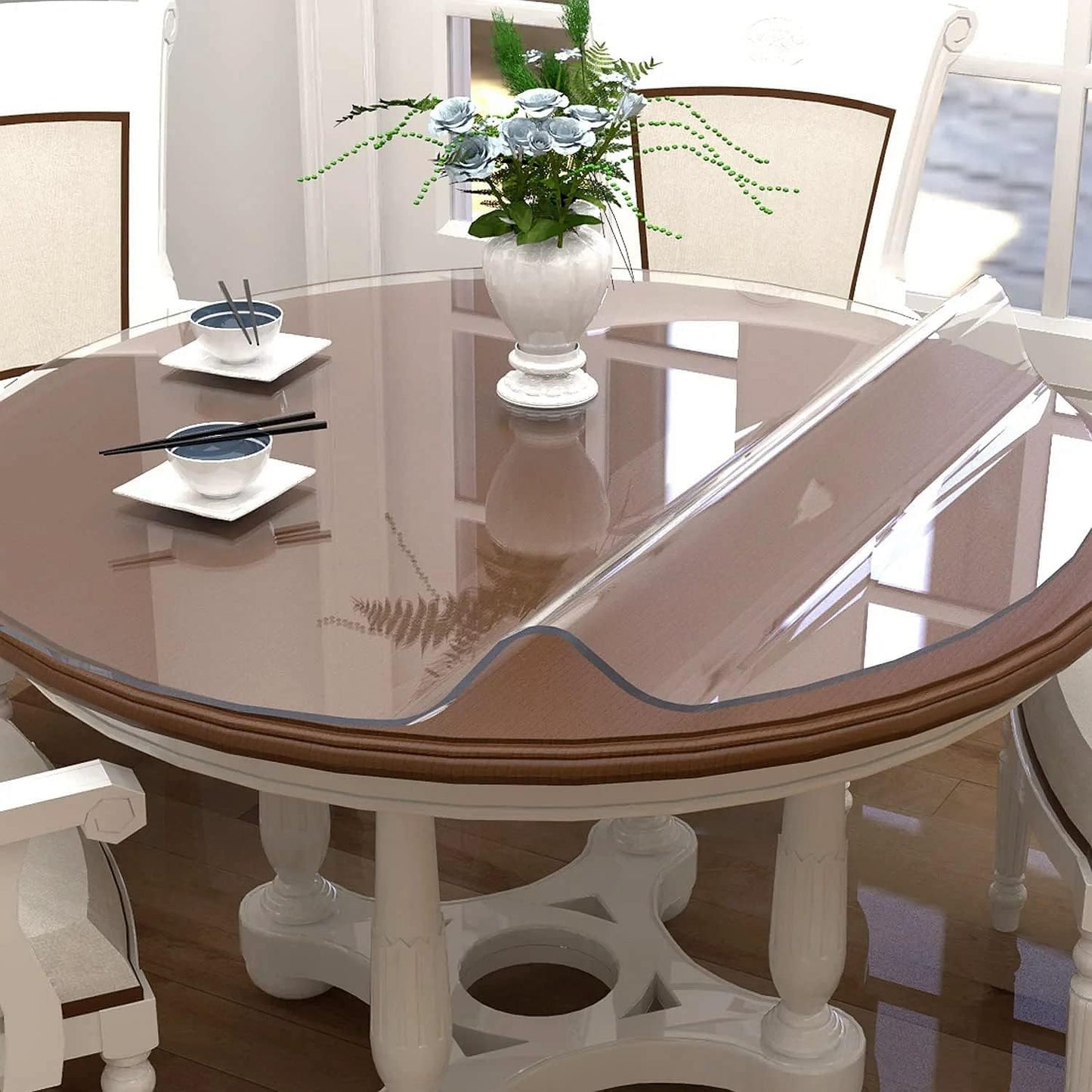 14 Inch 2mm NECAUX Round Clear Table Cover Protector, Thick Upgraded Version, Unshrinkable Waterproof Oil Proof Plastic