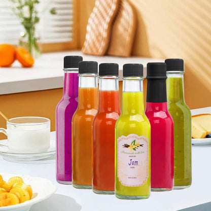 Brajttt 35pcs 5oz Glass Hot Sauce Bottles with Black Cap, Ideal for Hot Sauces, Oils, Vinegar, Wine & More, 147.8675ml Capacity, Dishwasher Safe