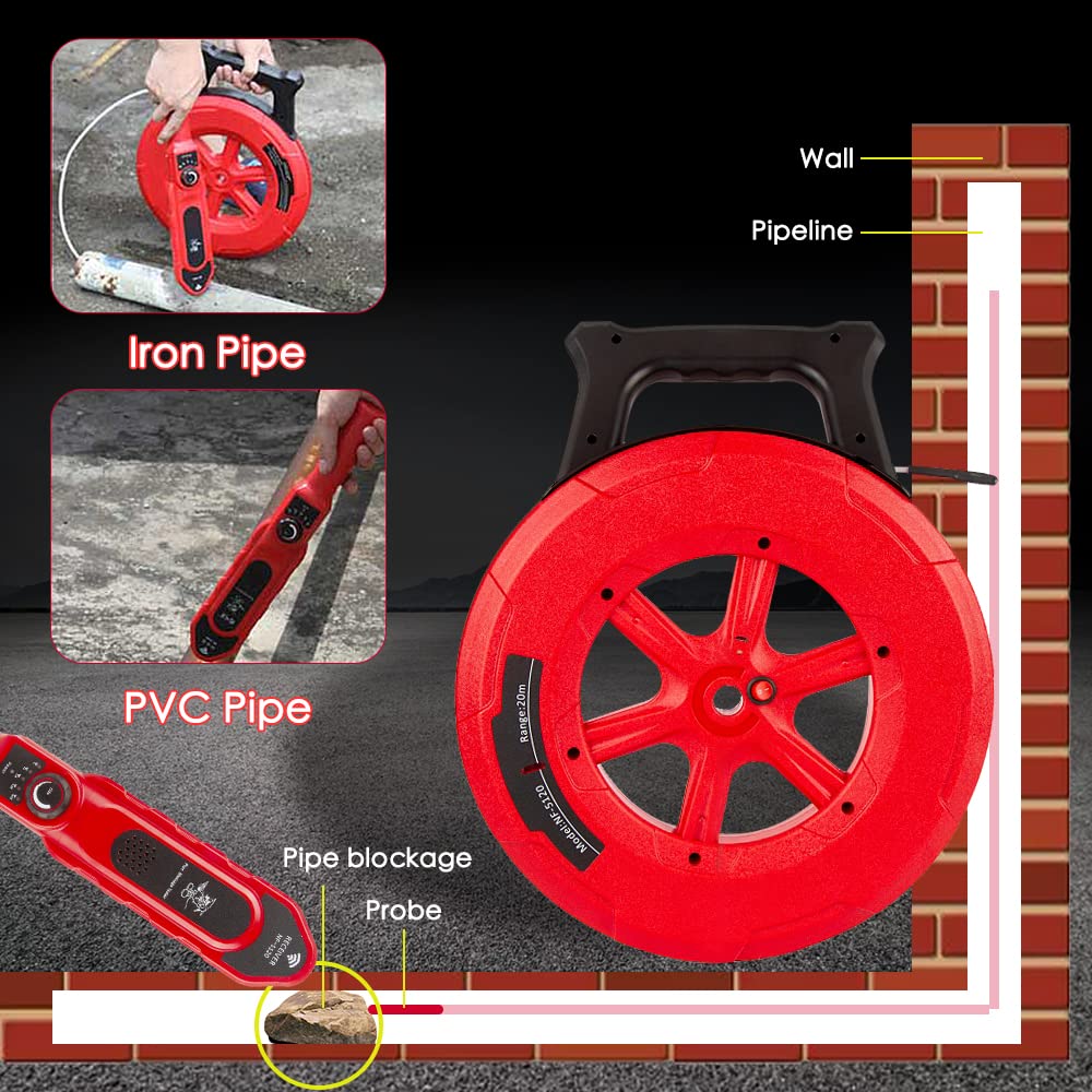 Pipe Blockage Detector, Water Pipe Locator Underground Diagnostic-Tool Wall Scanner Pipeline Blocking Clogging Scanner Plumbers Instrument For Metal PVC Water Pipes, 40M