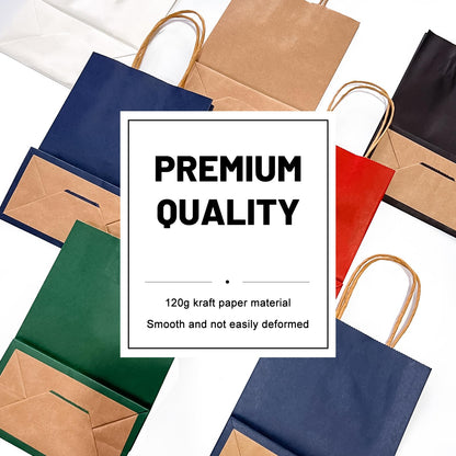 LIHOMR Gift Bags 8.25" x5.9 x3.15 100Pcs White Kraft Paper Bag with Handles for Small Business Christmas Bulk, Wedding, Party Favor, Shopping, Lunch, Halloween Trick-or-Treat Bags