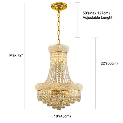 chandiry 10 Lights Gold Finish Empire Crystal Chandelier Lighting for Dining Room Living Room Foyer Hallway Bedroom Entryway (Dia 18'')