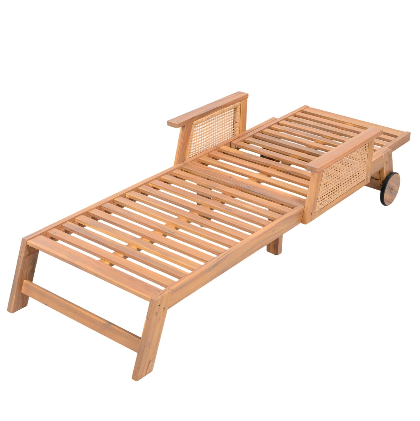 Christopher Knight Home Revia Chaise Lounge Outdoor with Wheel and Armrests, Acacia Wood Patio Chaise Lounge with Cushion, Adjustable Backrest Poolside Sun Lounger, Sunbathing Chair, Teak+Light Beige