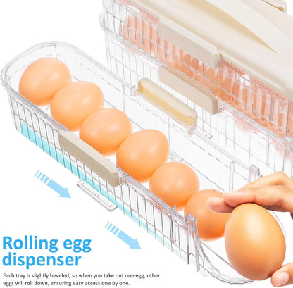 HEMOTON Rolling Egg Holder for Refrigerator - 3 Tiers Automatic Egg Dispenser Organizer for Fridge, 21 Count