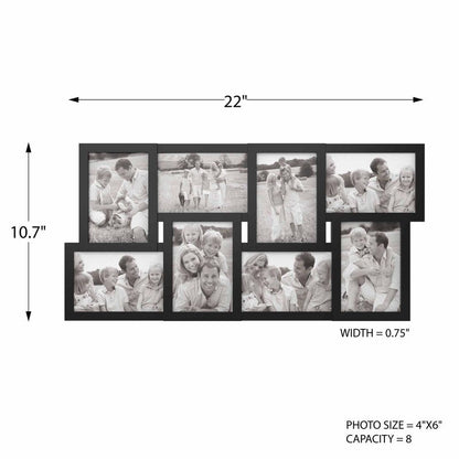 Collage Picture Frame with 8 Openings for 4x6 Photos- Wall Hanging Multiple Photo Frame Display for Personalized Decor by Lavish Home (Black)