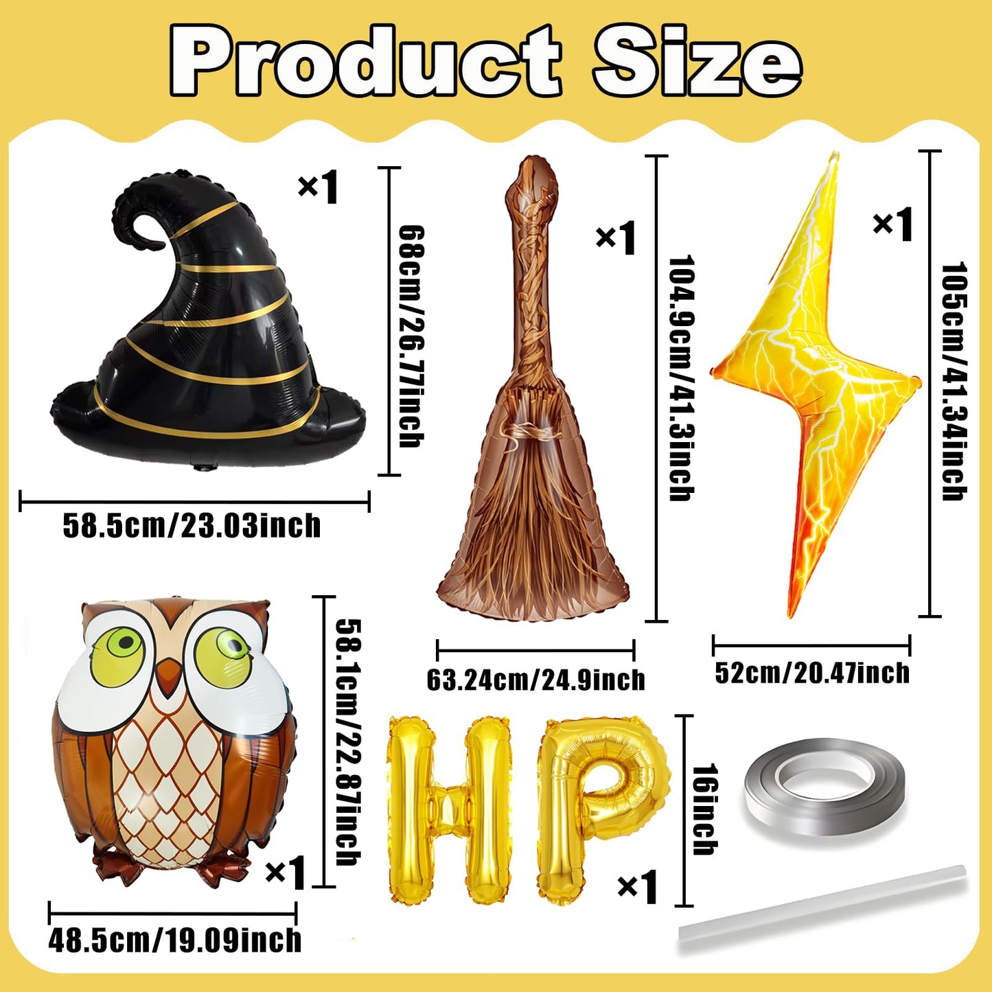 4pcs Magical Wizard Hat Balloons Magic Balloons Broom Balloon for Magic Themed Birthday Decorations Wizard Party Decor Magic Decor Graduation Party Poterss Baby Shower Party Supplies