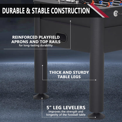 RAYKEEP 58 Inch Foosball Table, Full Size Competition Soccer Game Table for Adults & Kids, Heavy-Duty Indoor Arcade Table for Game Rooms & Parties (Black-58inch)