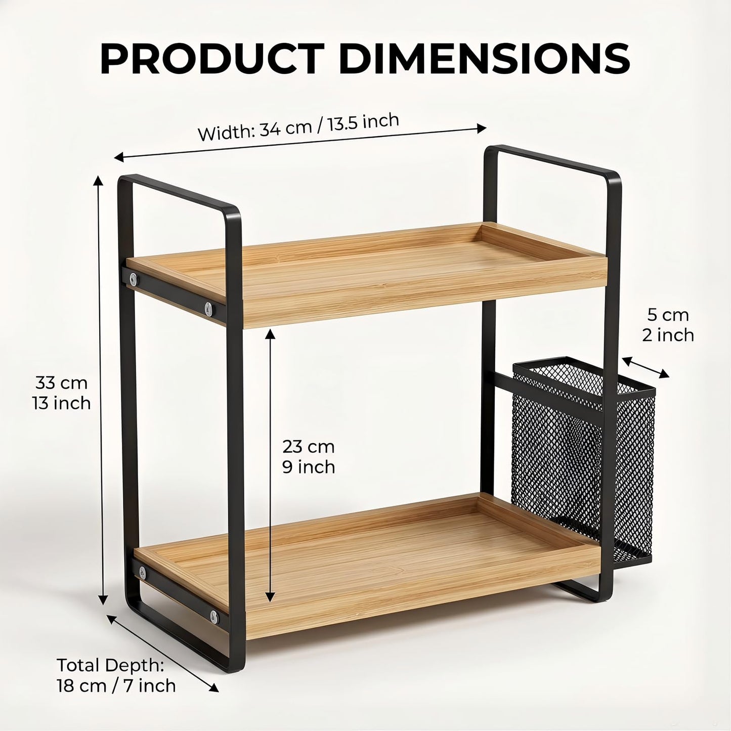 LEMIKKLE 2-Tier Wood Bathroom Counter Organizer with Basket,Waterproof Vanity Perfume Skincare Storage for Bathroom, Kitchen, Dresser