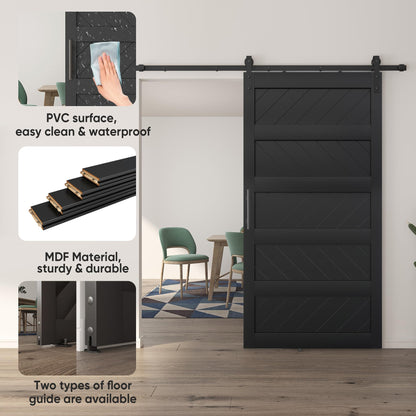 JUBEST 42" x 84" Barn Door, Slding Barn Door Kit Wav-Shape Barn Door Panel with Hardware Kit Include, Easy Installation, Solid Wood, MDF & PVC Covered, Black