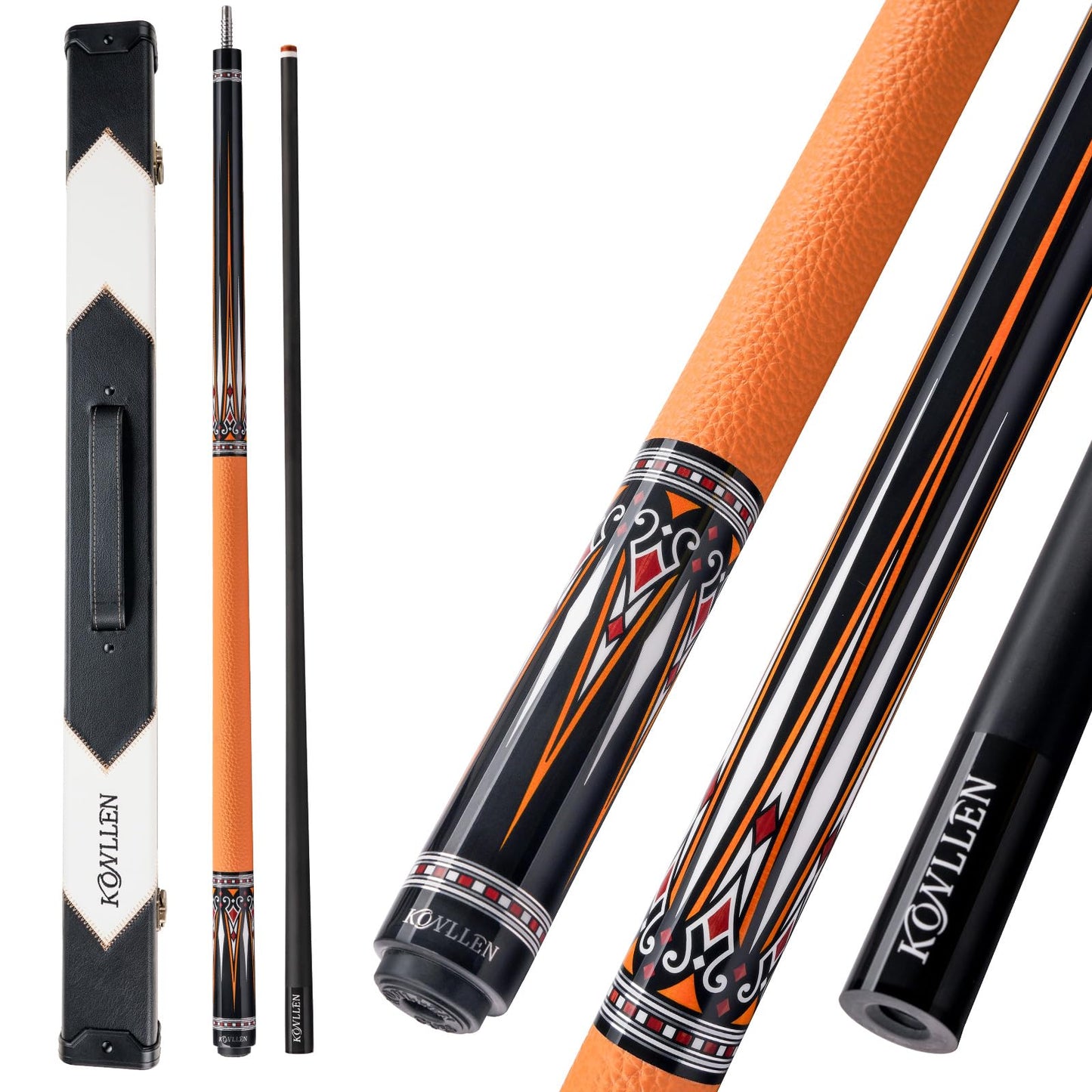 KONLLEN Carbon Fiber Pool Cue 2.0, 58-inch Low Deflection Billiard Stick for Adults with 12.5mm Tip and Pro Taper